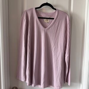 Chaser Lavender V-Neck Waffle Knit Top‎ Lilac Long Sleeve XXL